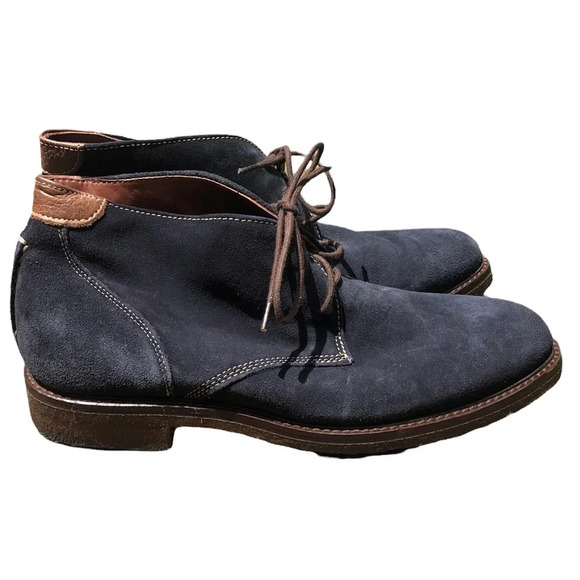 JOHNSTON & MURPHY MENS NAVY SHEEPSKIN BOOTS - Picture 1 of 10